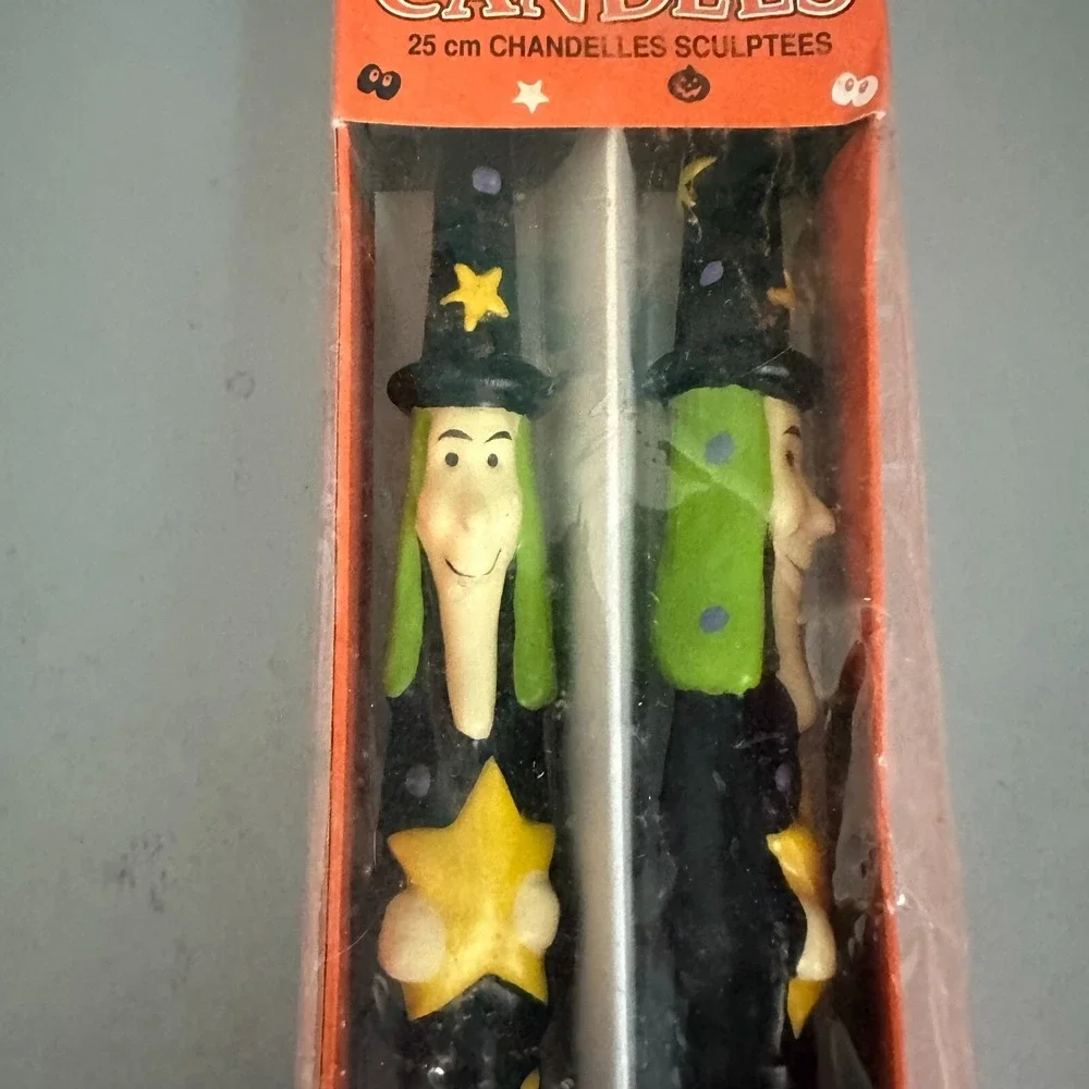Amscan Halloween Witch Sculptured Candles 10 Inch Hand Painted Vintage Pair